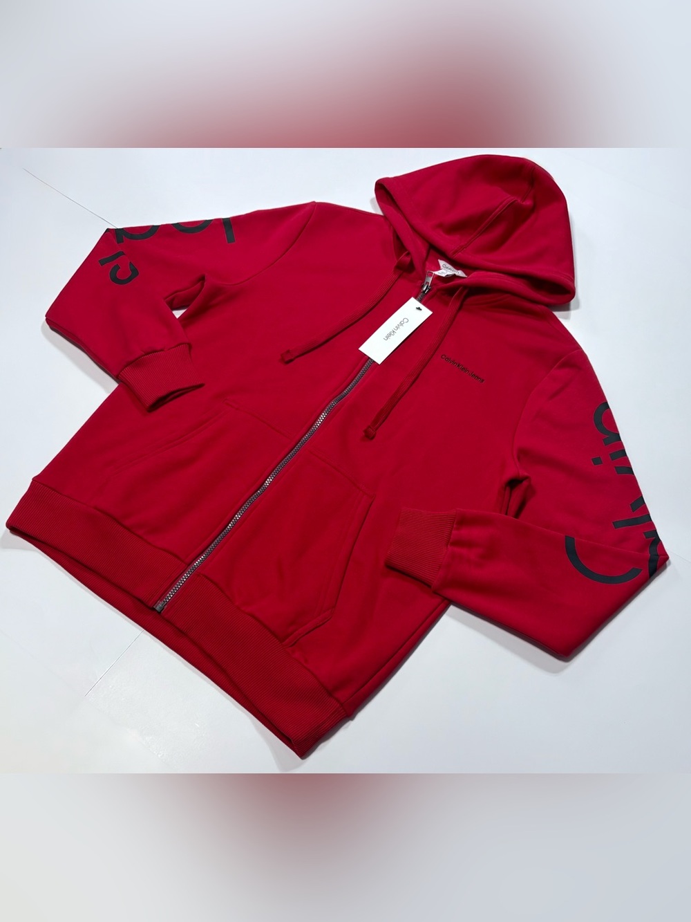 NEW CALVIN KLEIN JEANS Hoodie Men’s Full Zip Fleece Sweatshirt 40414DU-657 Red
